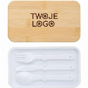 Pudełka śniadaniowe 2 w 1, 2x400 ml, bambusowe wieczko, sztućce z logo firmy