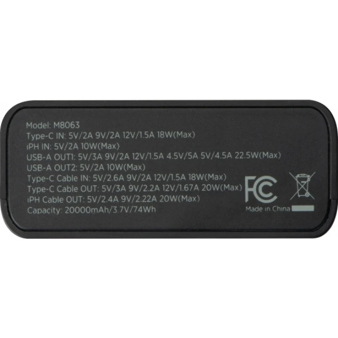 Power bank 20 000 mAh MARBELLA MoLu z nadrukiem logo Zdjęcie 6