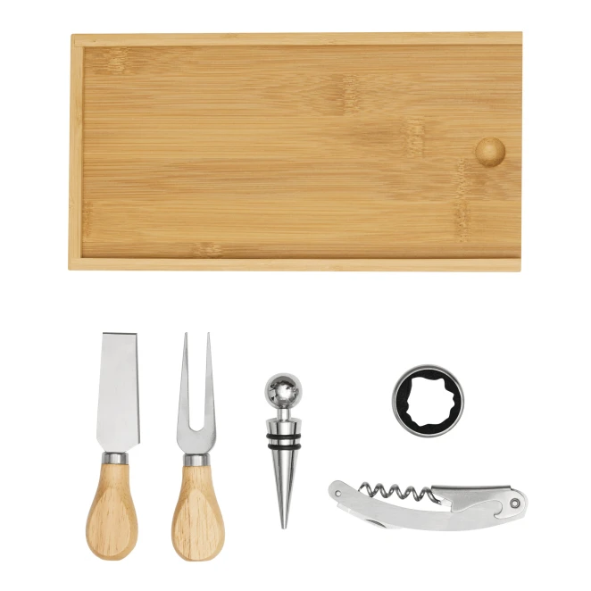 Zestaw do wina i serów BAMBOO WINE w bambusowym pudełku. z logo Zdjęcie 3