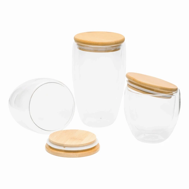 Dwuścienna szklanka BAMBOO ART S z pokrywą z bambusa. Przezroczysta, odporna na temperaturę, o pojemności ok. 250 ml. do nałożenia logo Zdjęcie 7