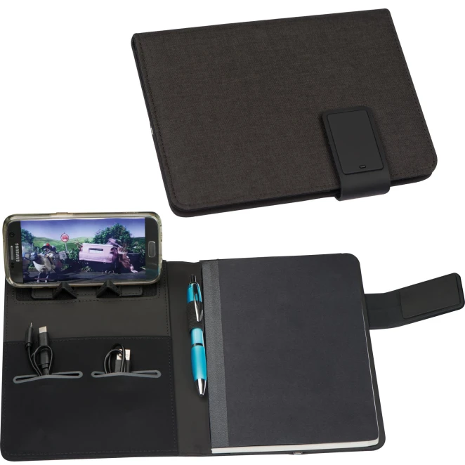 Folder A5 z notatnikiem w linie i power bankiem 4000 mAh do nałożenia logo Zdjęcie