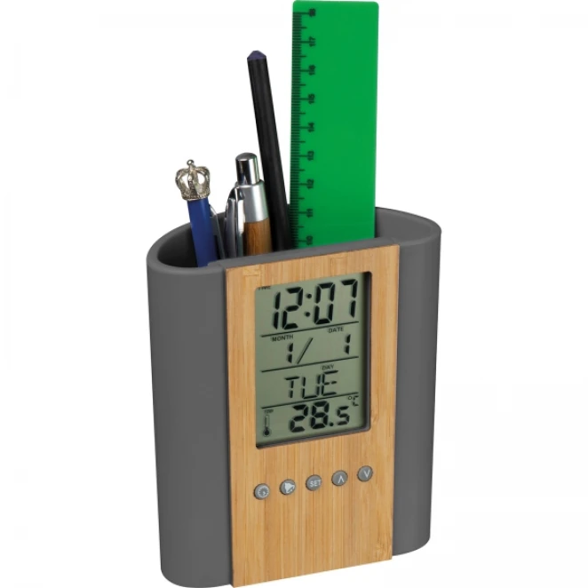 Stojak biurkowy z zegarem z nadrukiem logo Zdjęcie 2