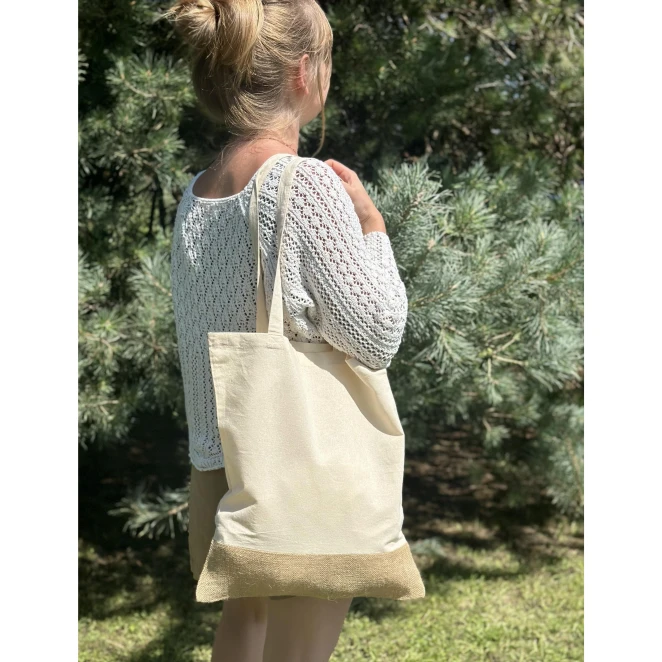 Torba bawełniana z jutowym dnem 140 g/m2 z naniesieniem logo Zdjęcie 4