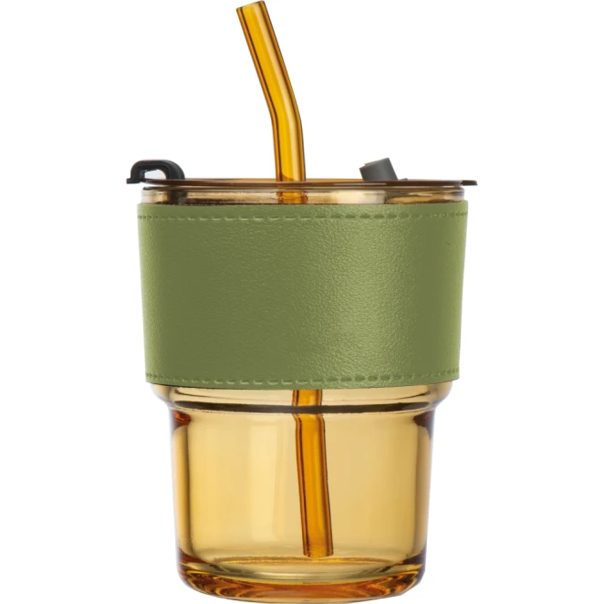 Kubek szklany ze słomką 320 ml z naniesieniem logo Zdjęcie 3