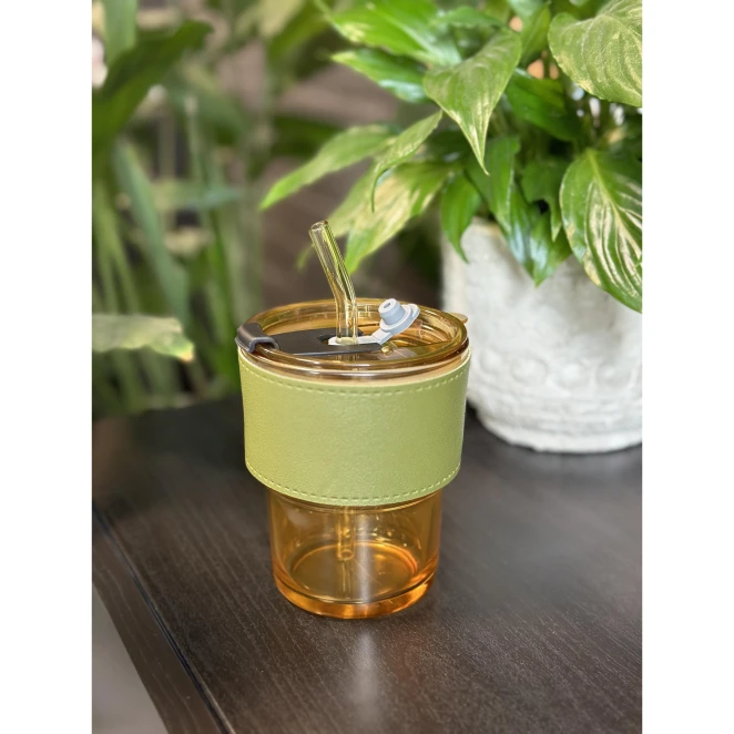 Kubek szklany ze słomką 320 ml z naniesieniem logo Zdjęcie 8