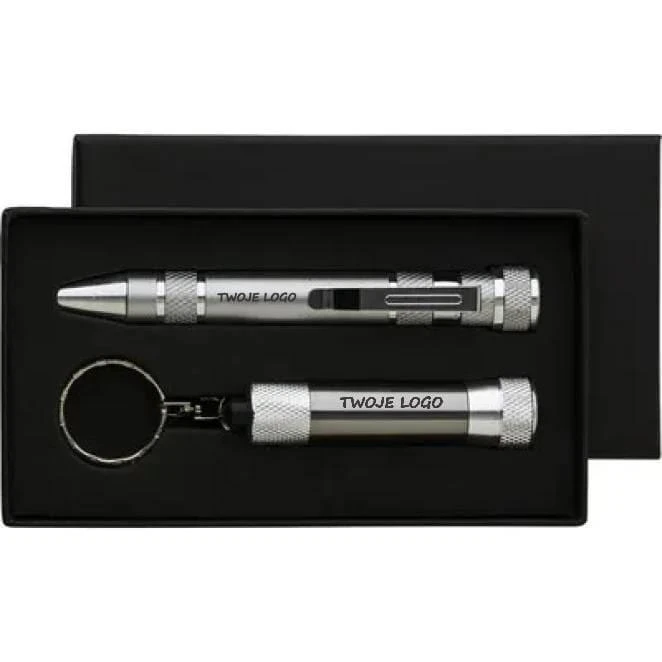 Zestaw narzędzi, śrubokręt, 8 końcówek, latarka 3 LED z logo Zdjęcie