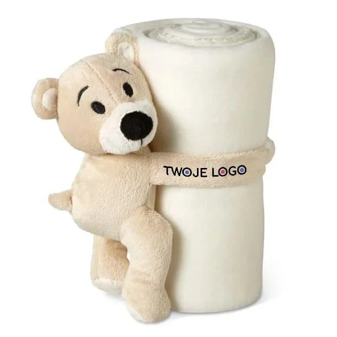 Koc polarowy z misiem. MANTA z logo firmy Zdjęcie