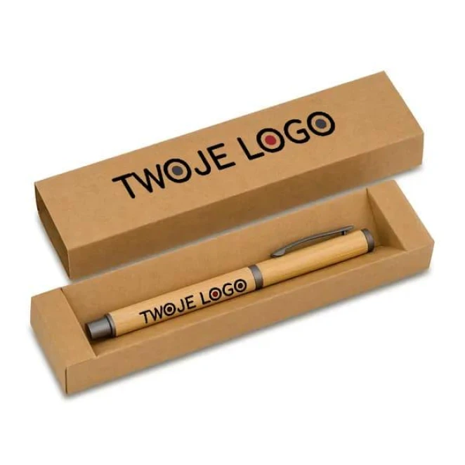 Bambusowy długopis w pudełku Machino z logo Zdjęcie