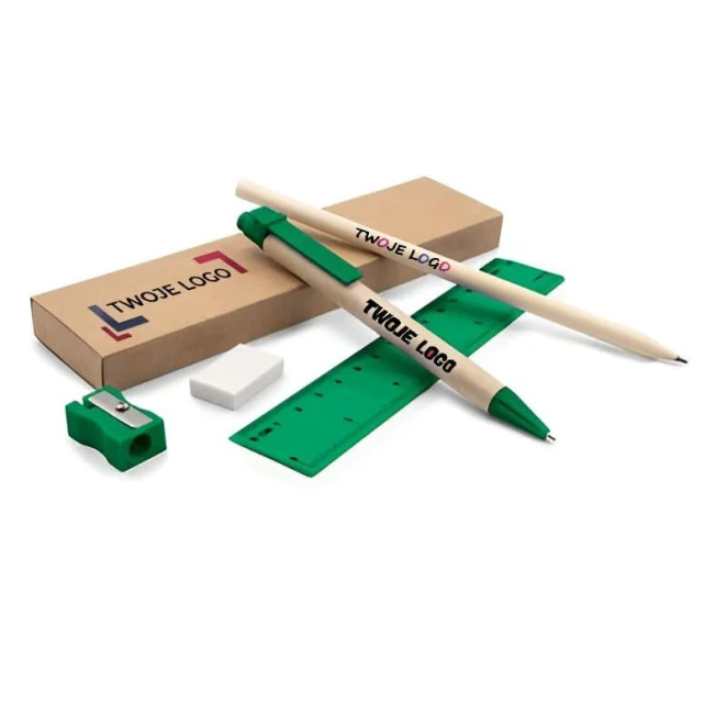 Zestaw szkolny, piórnik, ołówek, długopis, linijka, gumka i temperówka | Tobias do drukowania logo Zdjęcie