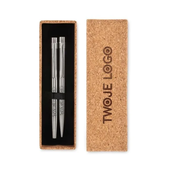 Stalowe długopisy z recyklingu GRAZ SET z naniesieniem logo Zdjęcie