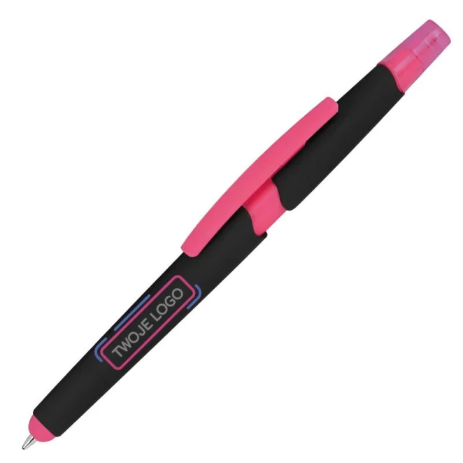 Długopis plastikowy z zakreślaczem touch pen z logo firmy Zdjęcie