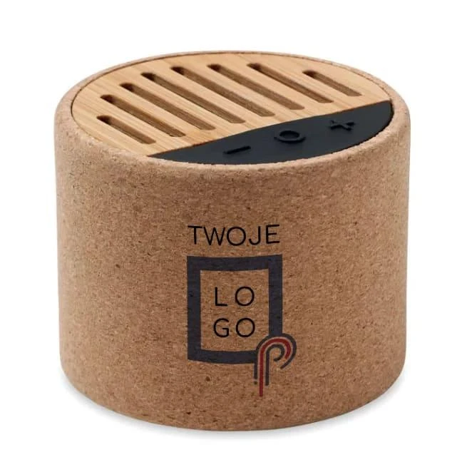 Korkowy głośnik bezprzewodowy ROUND + z logo firmy Zdjęcie