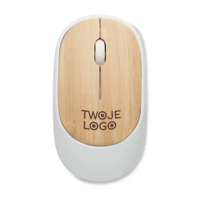 Bezprzewodowa mysz z bambusa CURVY BAM z nadrukiem logo Zdjęcie