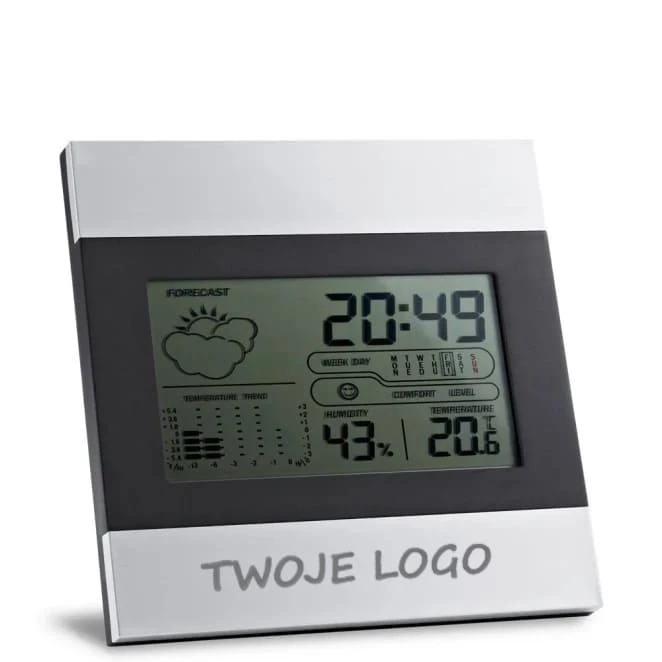 DENE. Biurkowa stacja pogodowa z ekranem LCD z aluminium i ABS z nadrukiem na zamówienie Zdjęcie