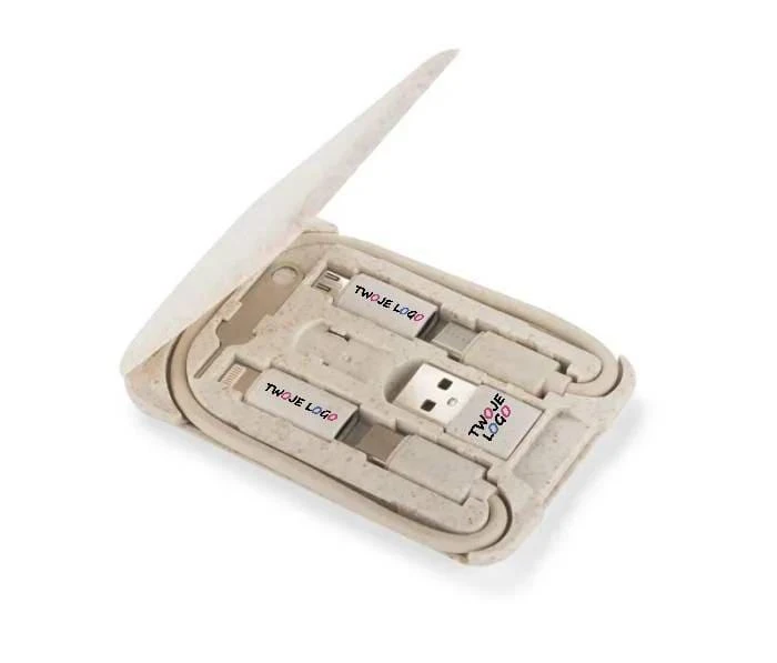 Stojak do telefonu z kablami do ładowania OLIN z logo firmy Zdjęcie