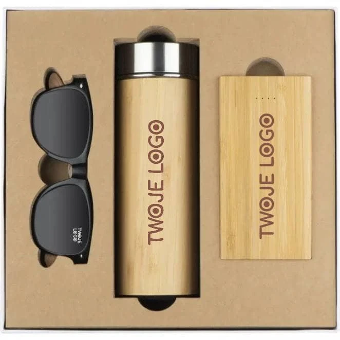 Zestaw butelka 350 ml, okulary, power bank 8000 mAh z naniesieniem logo Zdjęcie