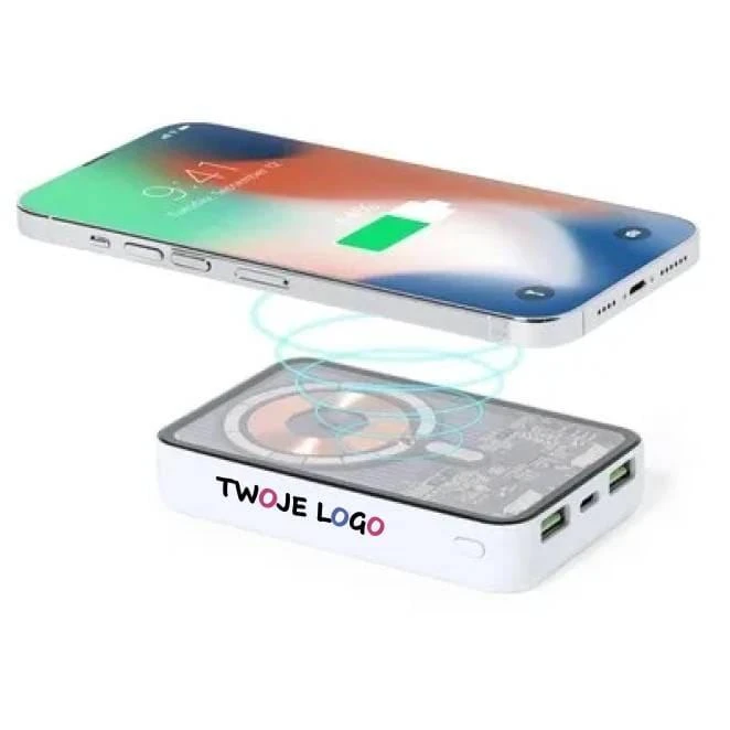 Magnetyczny bezprzewodowy power bank 5000 mAh, ładowarka bezprzewodowa 15W z logo Zdjęcie