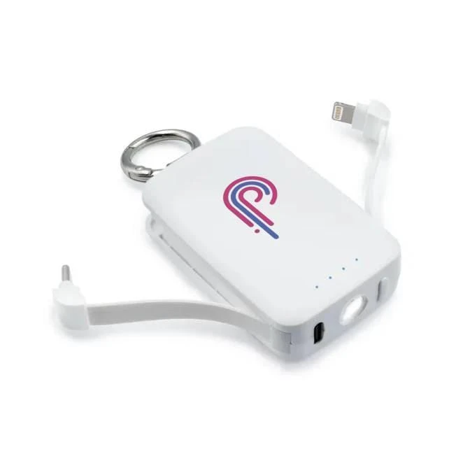 Power bank 4000 mAh, karabińczyk i lampka 1W | Dimetrice z nadrukiem logo Zdjęcie