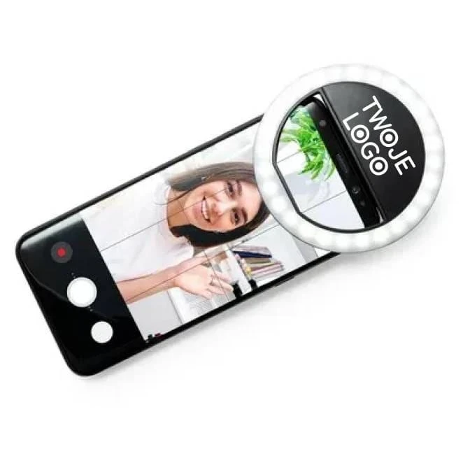 Lampka pierścieniowa LED do telefonu, lampka do selfie z logo firmy Zdjęcie