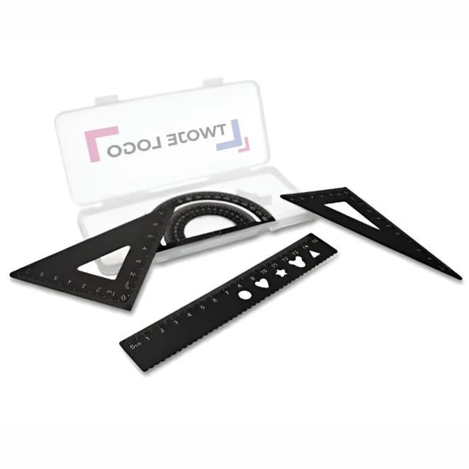 Zestaw szkolny, linijki, 2 ekierki i kątomierz | Kaulana do naniesienia logo Zdjęcie