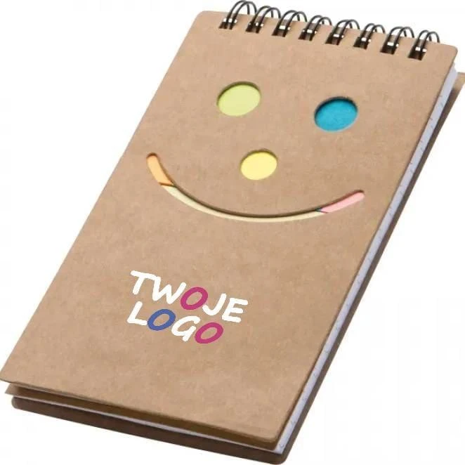 Notatnik w kratkę z karteczkami do markowania z logo firmy Zdjęcie