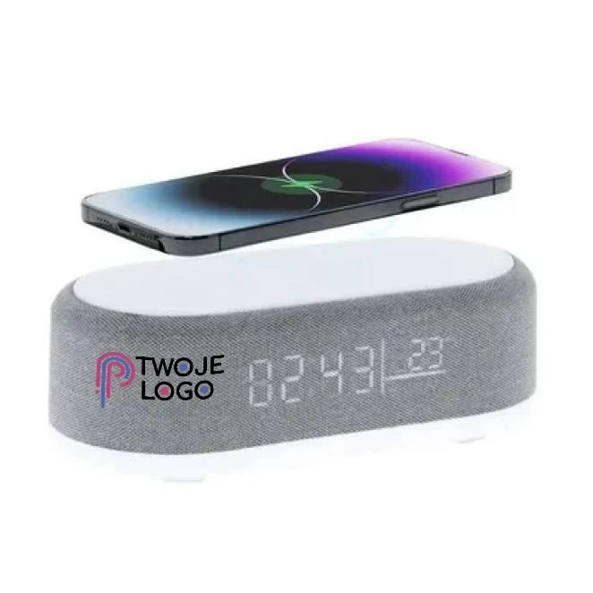 Ładowarka bezprzewodowa 15W, głośnik bezprzewodowy 5W, zegar, lampka LED do nałożenia logo Zdjęcie