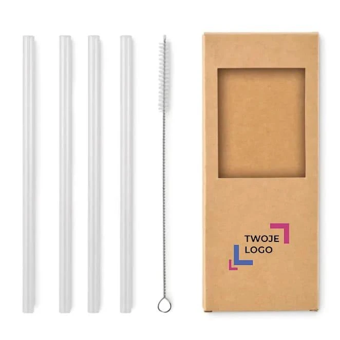 4 szklane słomki wielokrotnego GLAW z naniesieniem logo Zdjęcie