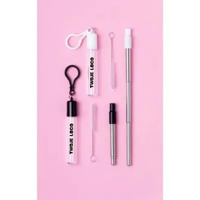 Wysuwana słomka wielokrotnego użytku z czyścikiem do naniesienia logo Zdjęcie