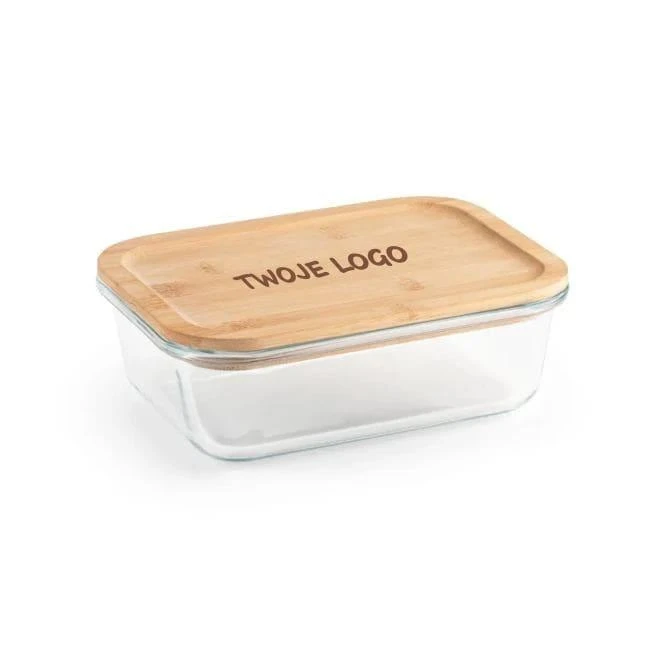 PORTOBELLO. Lunch Box. Hermetyczne pudełko ze szkła borokrzemowego z bambusową pokrywką 1000 ml z naniesieniem logo Zdjęcie