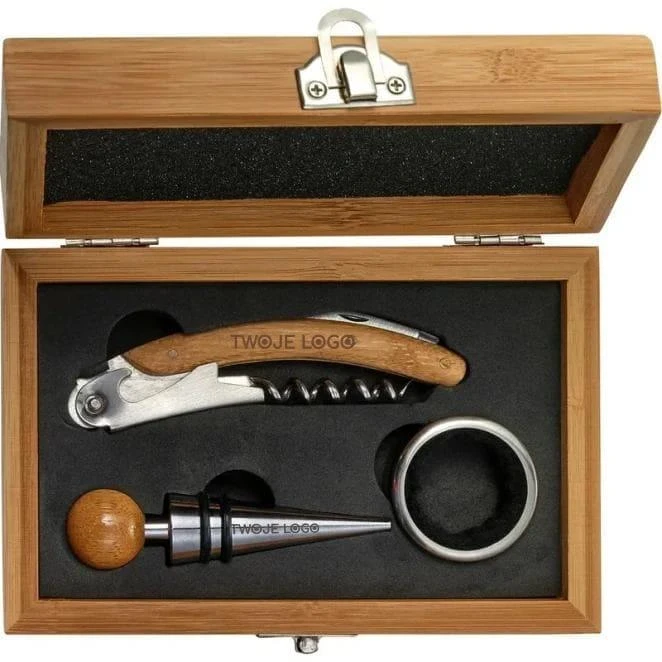 Bambusowy zestaw do wina, 3 el. z nadrukiem logo Zdjęcie