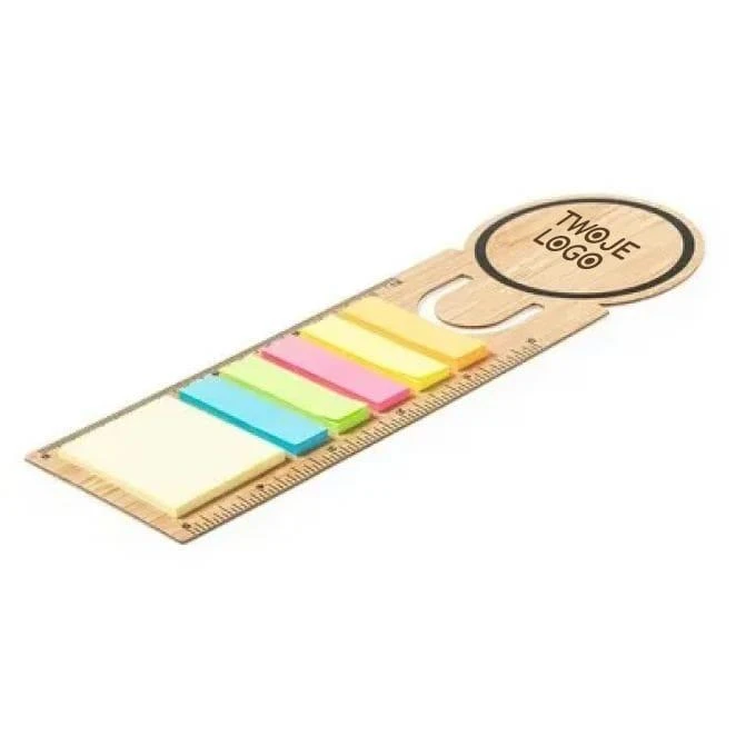 Bambusowy zestaw do notatek, karteczki samoprzylepne, zakładka do książki, linijka, notatnik do nałożenia logo Zdjęcie