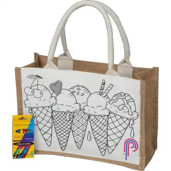 Torba z juty do kolorowania z kredkami do drukowania logo Zdjęcie