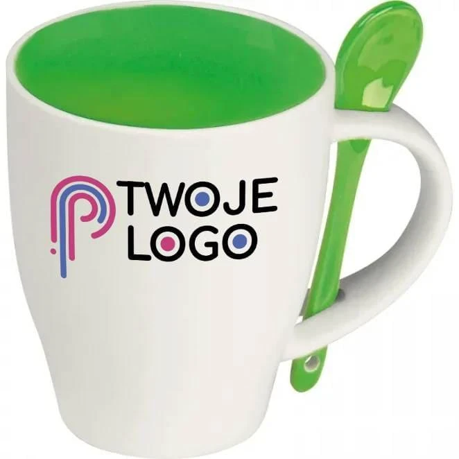 Kubek ceramiczny z łyżeczką 250 ml z nadrukiem logo Zdjęcie