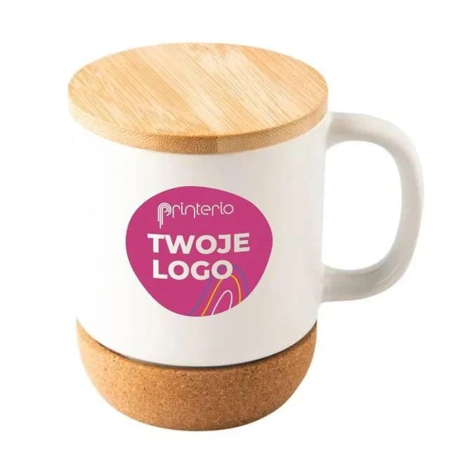 Kubek ceramiczny z bambusową przykrywką Giulia z logo Zdjęcie