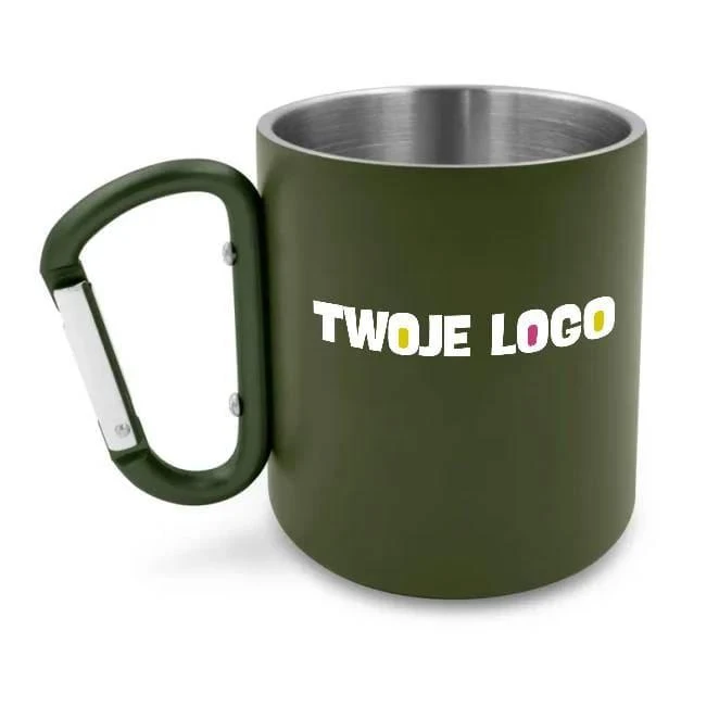 Kubek 280 ml ze stali nierdzewnej z recyklingu, z karabińczykiem | Pari do nałożenia logo Zdjęcie