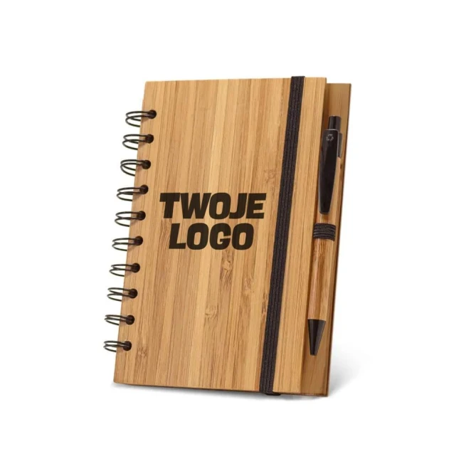 DICKENS A5. Notatnik na spirali A5 z bambusa z papierem z 100% recyklingu z nadrukiem logo Zdjęcie