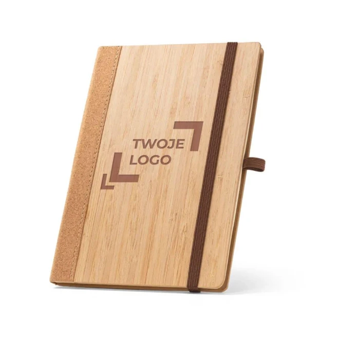 ORWELL. Notatnik A5 z bambusa i arkuszami z korka z kartkami w linie z nadrukiem na zamówienie Zdjęcie