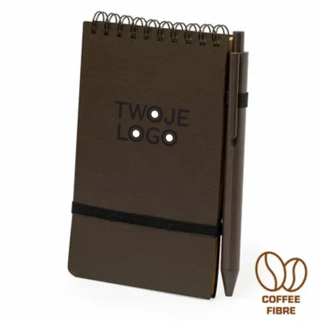 Notatnik ok. A6 z łusek kawowych z długopisem z logo Zdjęcie