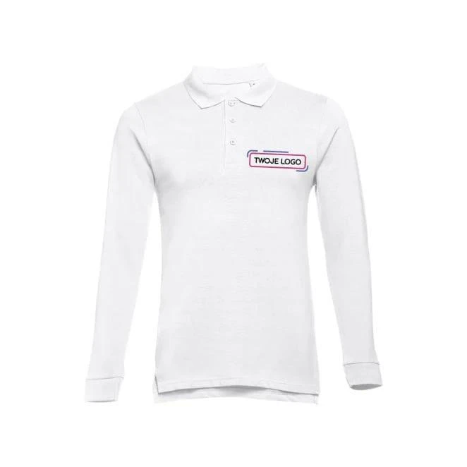 THC BERN WH. Męska bawełniana koszulka polo z długim rękawem z nadrukiem na zamówienie Zdjęcie