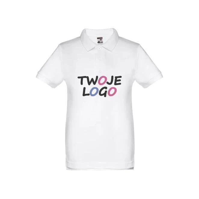 THC ADAM KIDS WH. Koszulka polo z krótkim rękawem dla dzieci (unisex). Kolor biały do naniesienia logo Zdjęcie