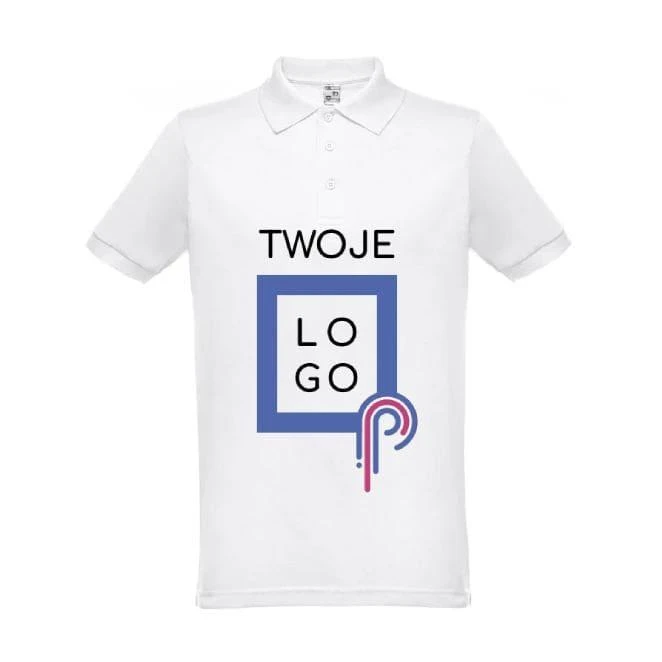 THC BERLIN WH. Męska koszulka polo z krótkim rękawem. Kolor biały z logo firmy Zdjęcie
