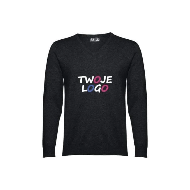 THC MILAN. Męski sweter V-neck z bawełny i poliamidu do nałożenia logo Zdjęcie