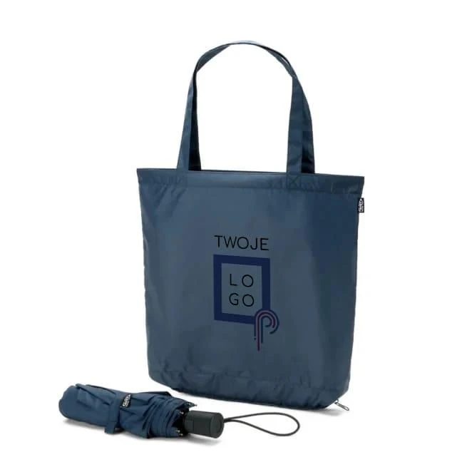 SKYLAR. Parasol 2 w 1 z torbą na zakupy z poliestru z recyklingu w zestawie z logo firmy Zdjęcie