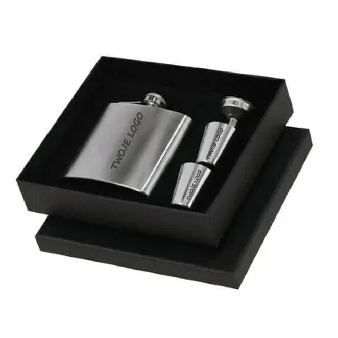 Piersiówka 175 ml ze stali nierdzewnej z recyklingu, 2 kieliszki, lejek do naniesienia logo Zdjęcie