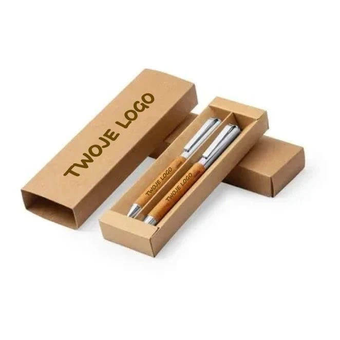 Zestaw piśmienniczy ze skóry z recyklingu, długopis i pióro kulkowe z nadrukiem na zamówienie Zdjęcie