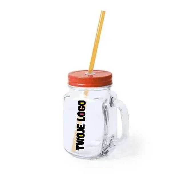 Słoik do picia 500 ml ze słomką z nadrukiem na zamówienie Zdjęcie