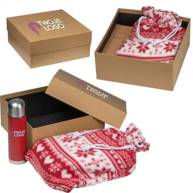 Zestaw termos 500 ml i koc świąteczny z logo firmy Zdjęcie
