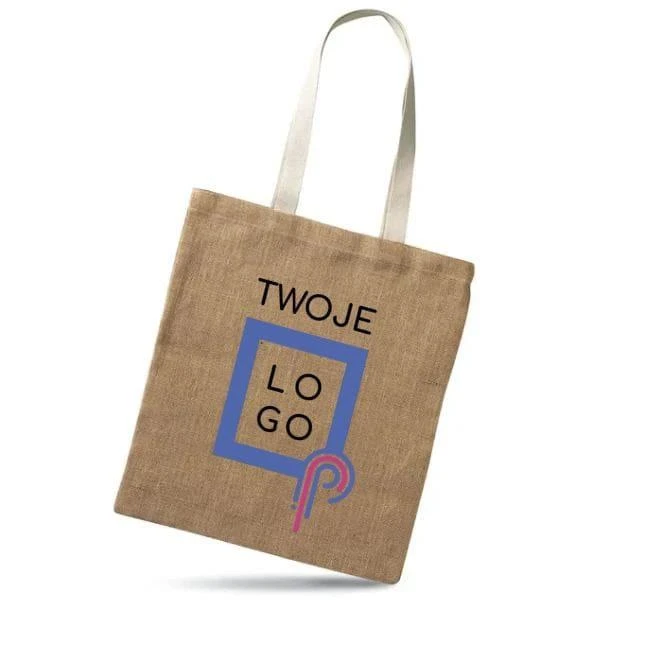 Jutowa torba na zakupy JUHU z logo firmy Zdjęcie