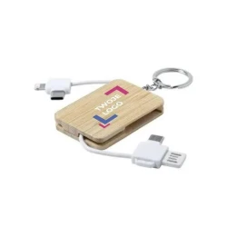 Kabel do ładowania, bambusowy brelok do kluczy z naniesieniem logo