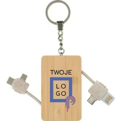 Kabel do ładowania, bambusowy brelok do kluczy do nałożenia logo